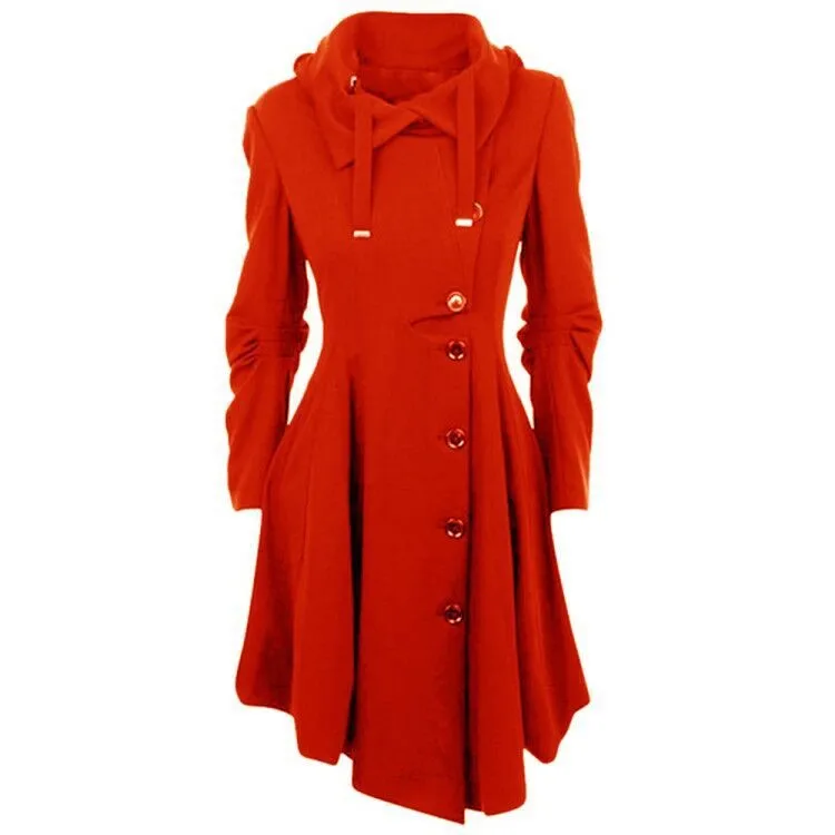 Hooded Long Sleeve Coat Relaxed Fit Urban Streetwear Single Breasted with Multiple Buttons Pockets Long Length Women Coat