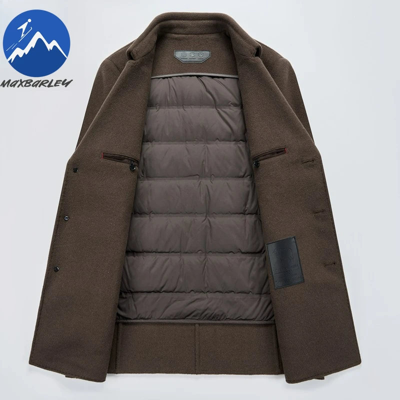 معطف صوفي للرجال من Maxbarley سميك للعمل في الهواء الطلق، سترات مبطنة دافئة من ريش الإوز، سترات شتوية خفيفة الوزن للسفر