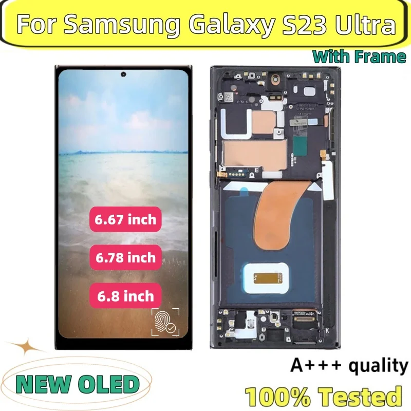 삼성 갤럭시 5G S23 울트라 SM-S918 S918B S918U LCD용 프론트 신형 OLED 디스플레이 프레임 터치 스크린 디지타이저 교체