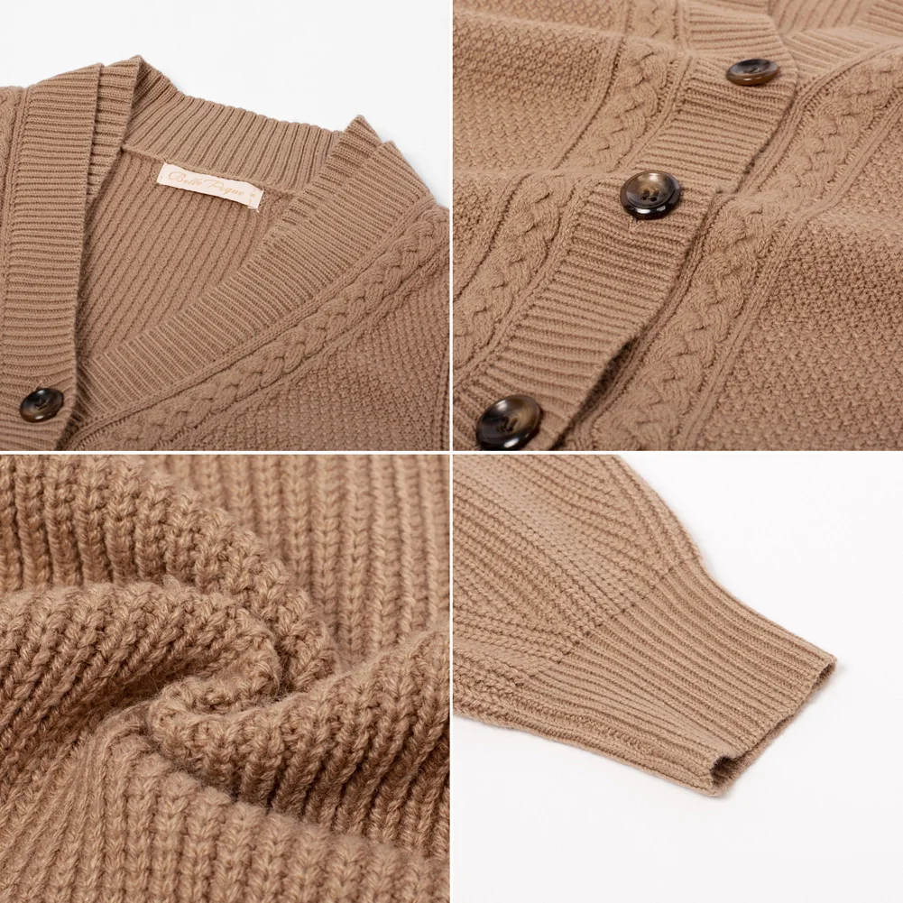 Elle Poque-cárdigan Vintage con dobladillo curvo para mujer, suéter cálido de manga larga con cuello en V y botones, abrigo de otoño e invierno, A30