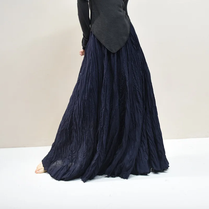 2026 Summer Women Elegant Pleated A-Line Long Skirts High Waist Party Dance Maxi Skirts Faldas Femme Streetwear