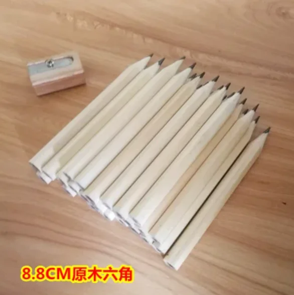 100pcs/lot Mini Size 8.8cm long Simple Wood Pencils has been sharpenered Round Hexagon Log pencil For Kids And Children