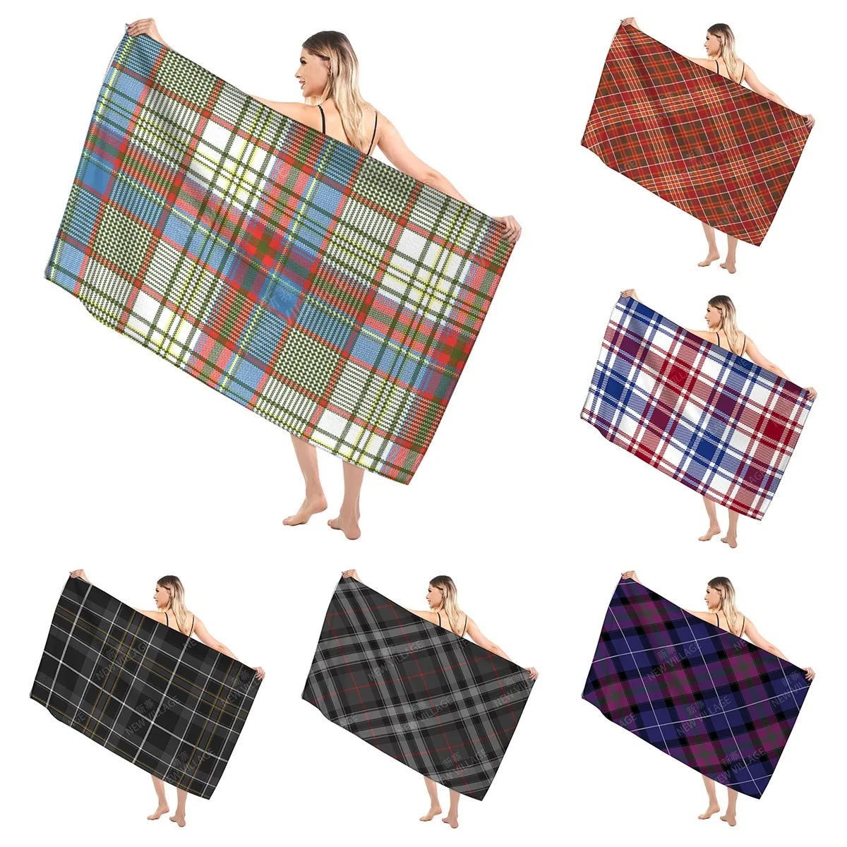 Bathroom Adult Bath Towel Sauna Large Simple Checkered Beach Towel Fitness Towel Hotel Women's Shower Quick Drying