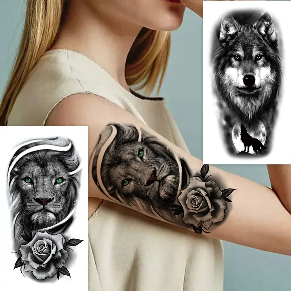 

Animal Men's Temporary Tattoos for Arm Sleeve Body Waterproof Wolf Lion Tiger Tattoo Stickers Diaposable Fake Tattoo