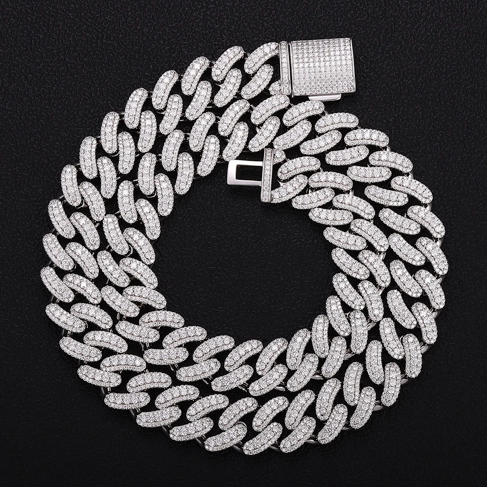 

Provence Moissanite Cuban Chain Necklace for Men S925 Silver Round Cut Miami Rapper Necklaces for Man Classic Hip Hop Necklace
