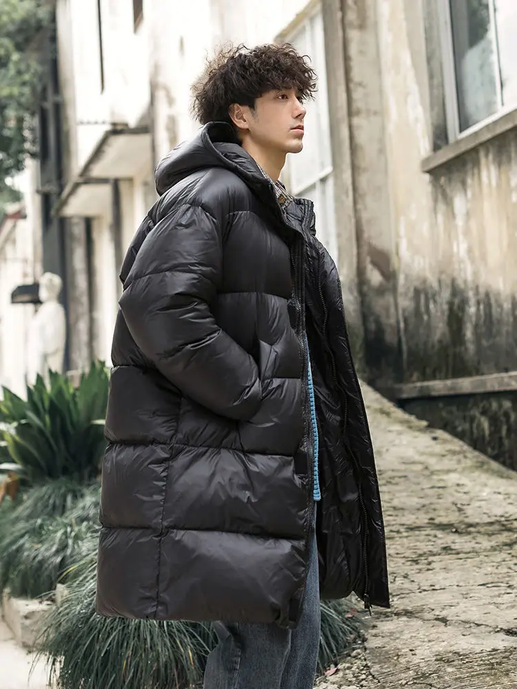 Casaco de puffer grande masculino, jaqueta de pato quente, Parkas soltas com capuz, casaco de trincheira casual, grosso, outono, inverno