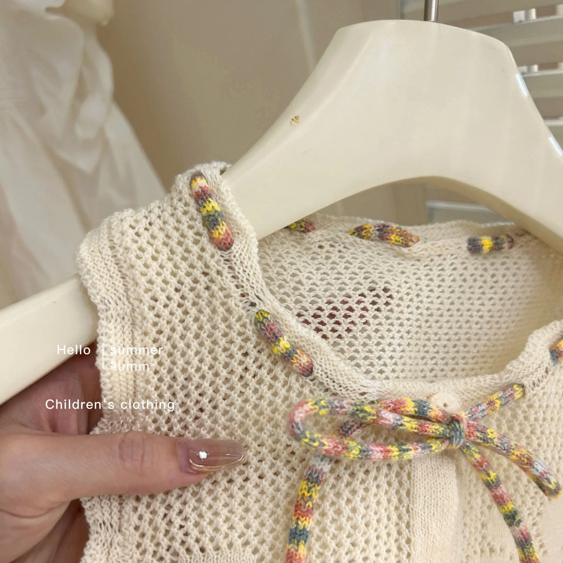 Childrens Sets Clothing Girl Hollowing Out Cool Knitting Vest Summer New Simple Fashion 2024 Thin Knitting Tops Pink