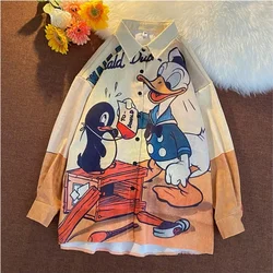 YASUGUOJI New 2026 Spring Korean Fashion Hawaiian Mens Shirt Funny Style Cartoon Printed Corduroy Long Sleeve Shirts Men Clothes
