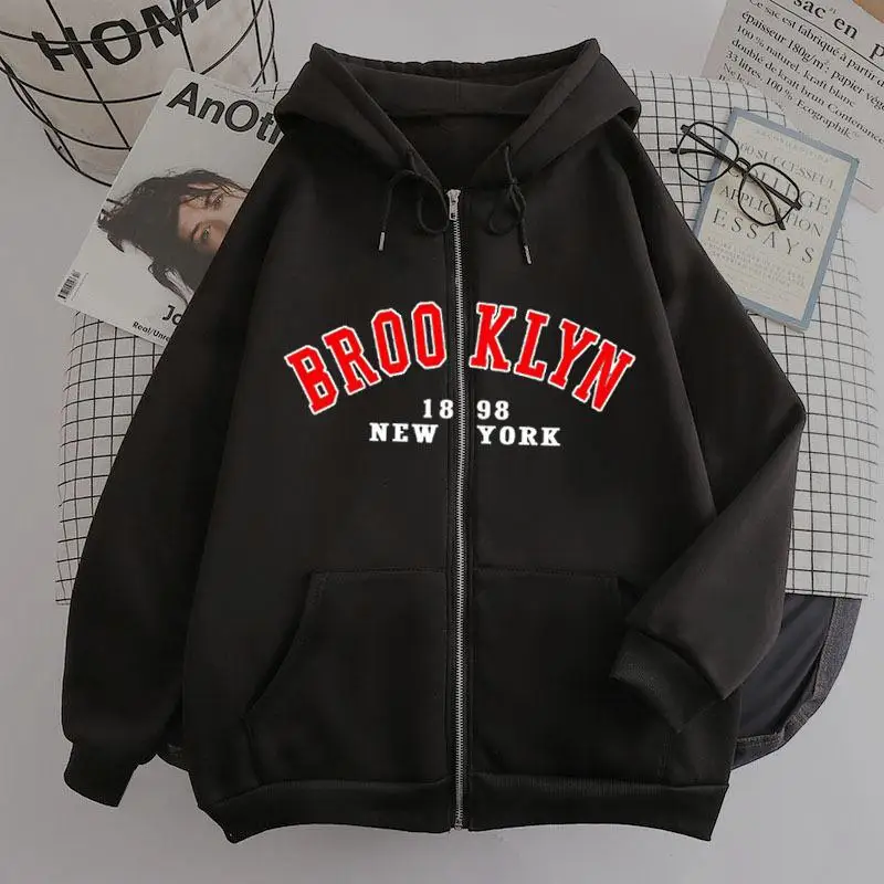   Nowa bluza z kapturem na zamek błyskawiczny Los Angeles Kalifornia Jaet rozmiar europejski luźny krój długi rękaw poliester damska bluza