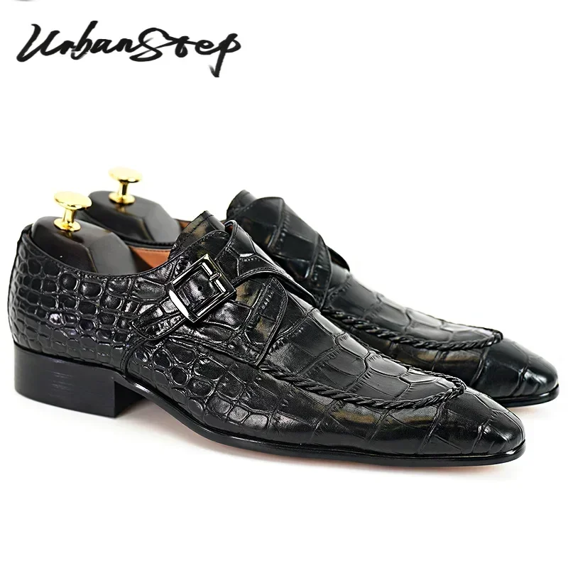 Luxury Men Shoes Black Burgundy Real Leather Casual Mens Dress Shoes Buckle Straps Formal Business Wedding Shoes For Men