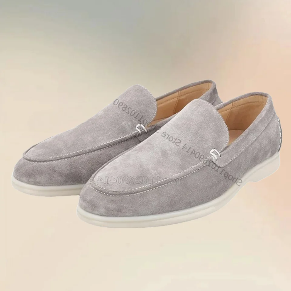 

Gray Threads Flock Breathable Men Loafers Fashion Slip On Men Shoes Classic Style Novel Comfort Handmade Party Men Casual Shoes