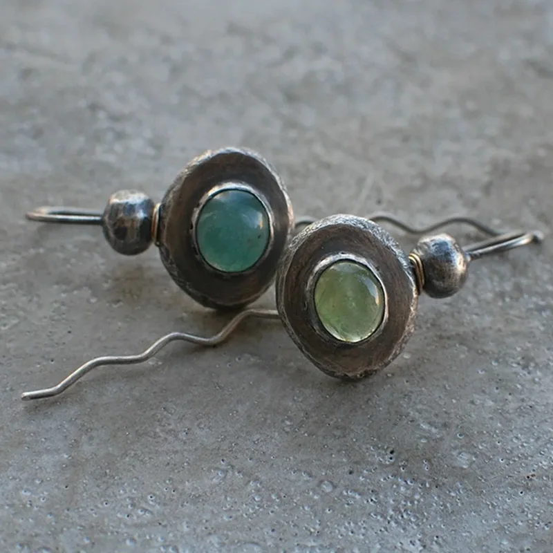 Vintage Fashion Blue Gemstone Geometric Pendant Earrings 2023 New Dual Color Circular Pendant Women\'s Earrings