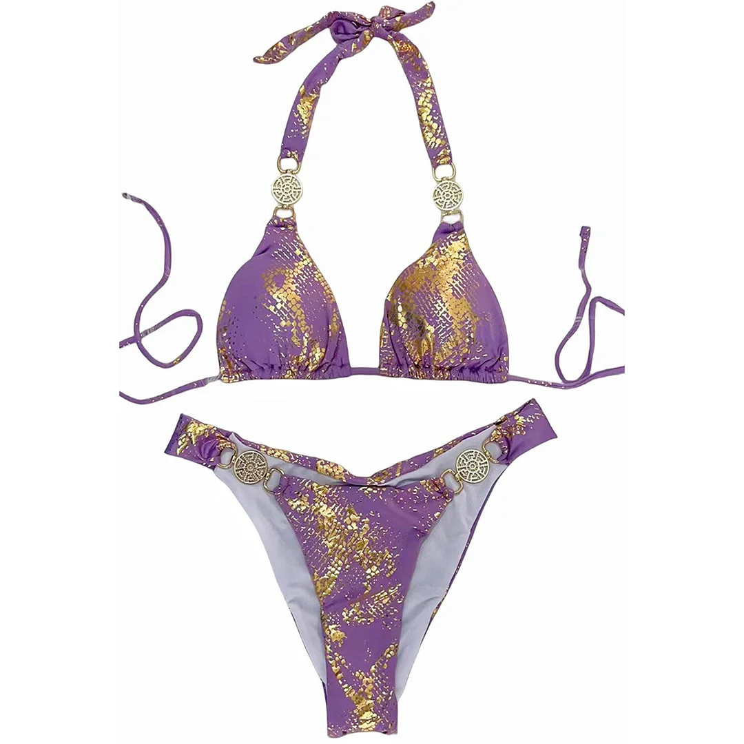 Diamantbedruckter Neckholder-Bikini mit Scrunch-Effekt am Po, Damen-Badeanzug, zweiteiliges Bikini-Set, Badebekleidung, Badeanzug, Schwimmanzug V4897 – Detail 35