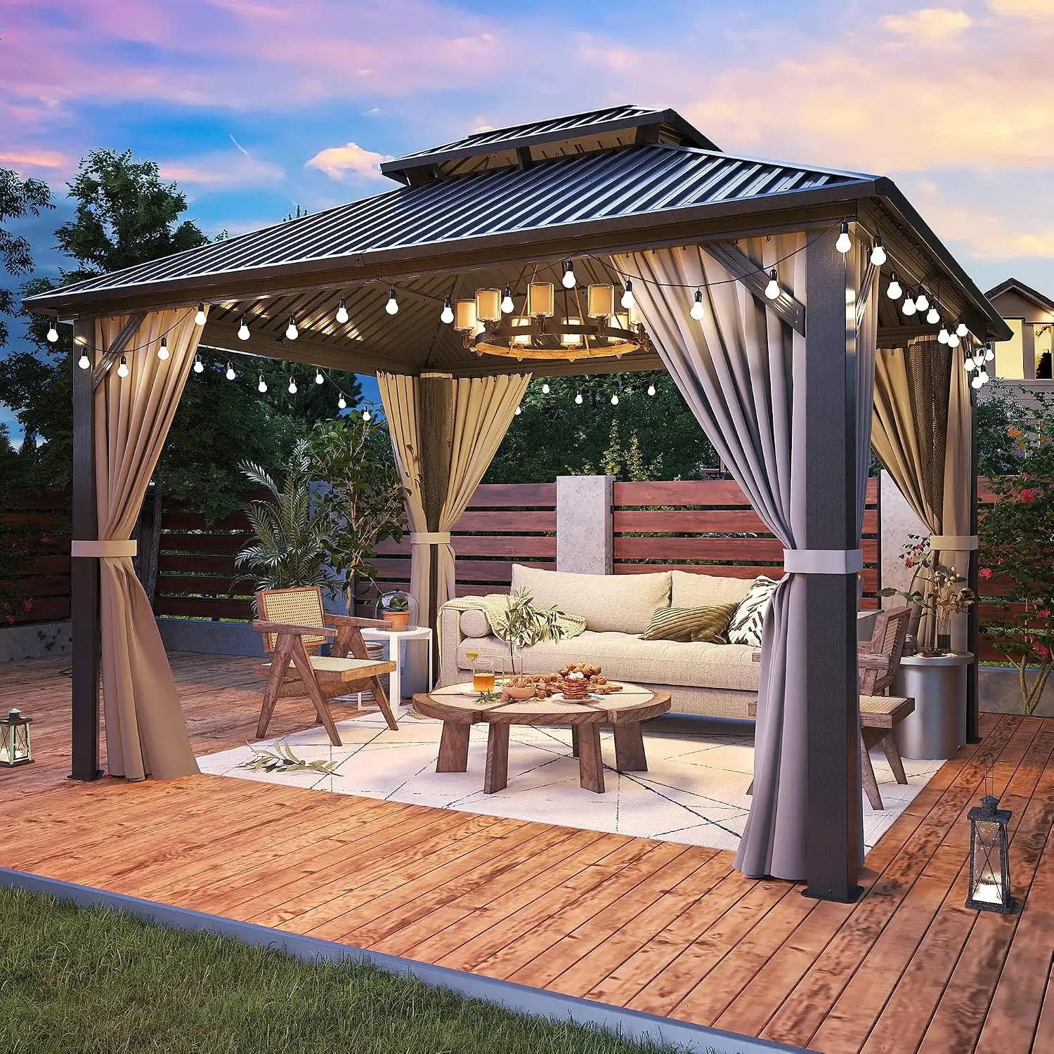 10'x12' Hardtop Aluminum Gazebo Dark Gray | Aluminum Frame Pergola with Double Galvanized Steel Roof, Permanent, Customized