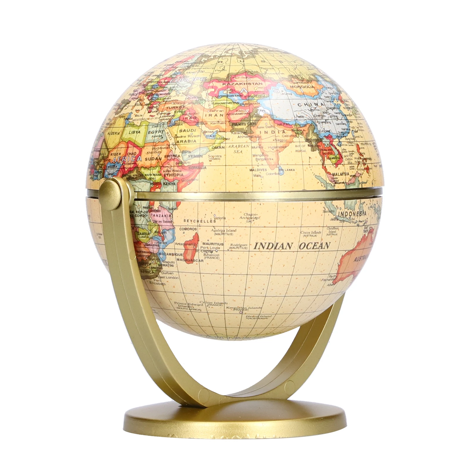 Vintage World Map Globe with Stand English Edition Desktop Rotating Earth Geography Globe Decor for Home School Teaching Tool