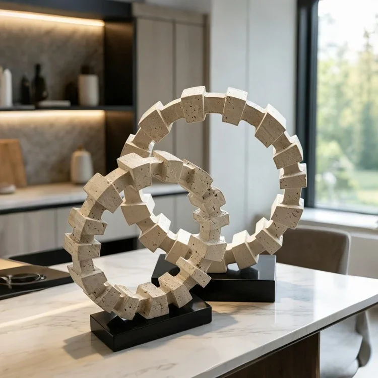 Geometric Circular Ring Stone-like Decorative Piece Square Circle Sculpture Decorative Figurines Home Decoration Accessories