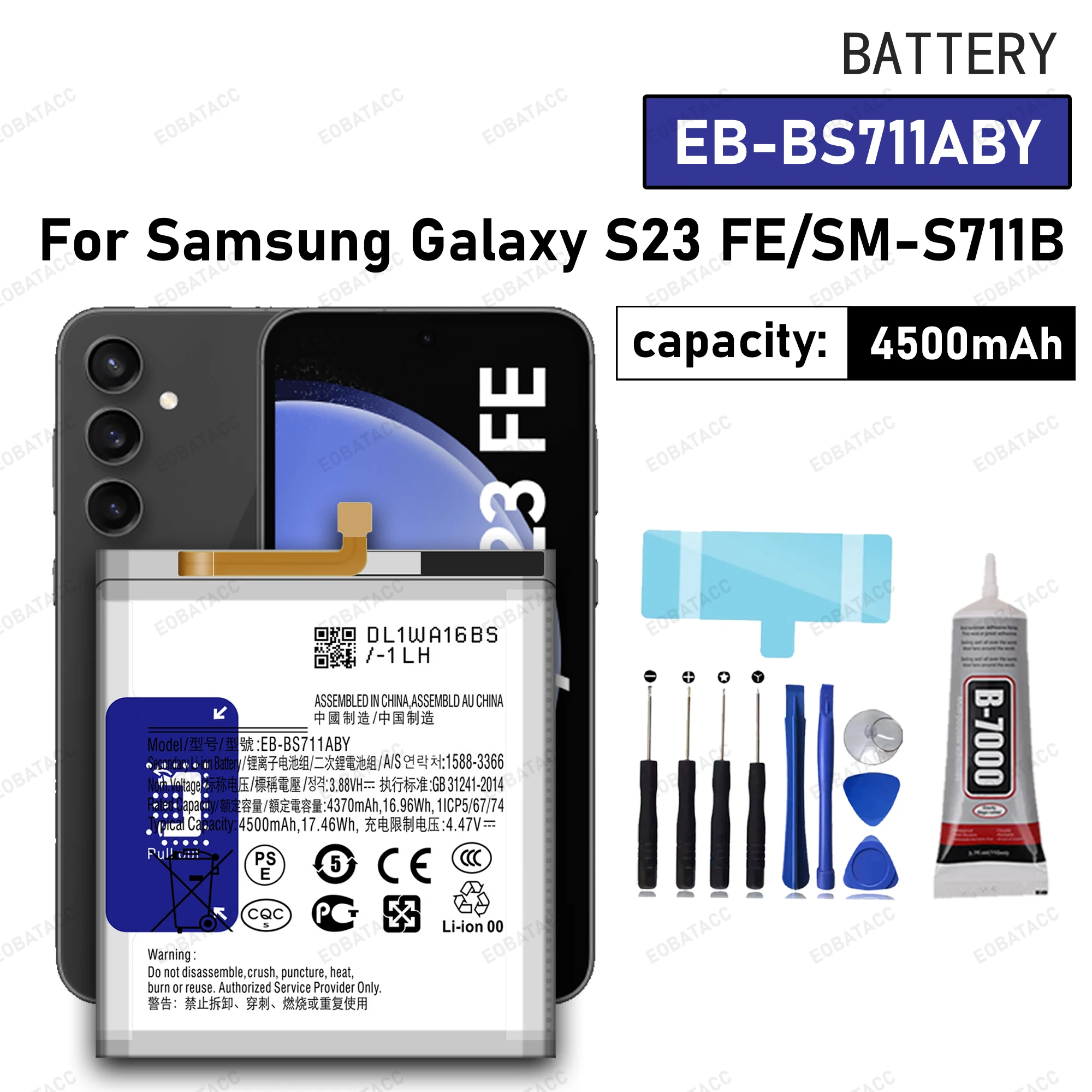 

100% New High Quality For Samsung Galaxy S23 FE SM-S711/S711B EB-BS711ABY 4500mAh Replacement Mobile Phone Battery+Free Tools