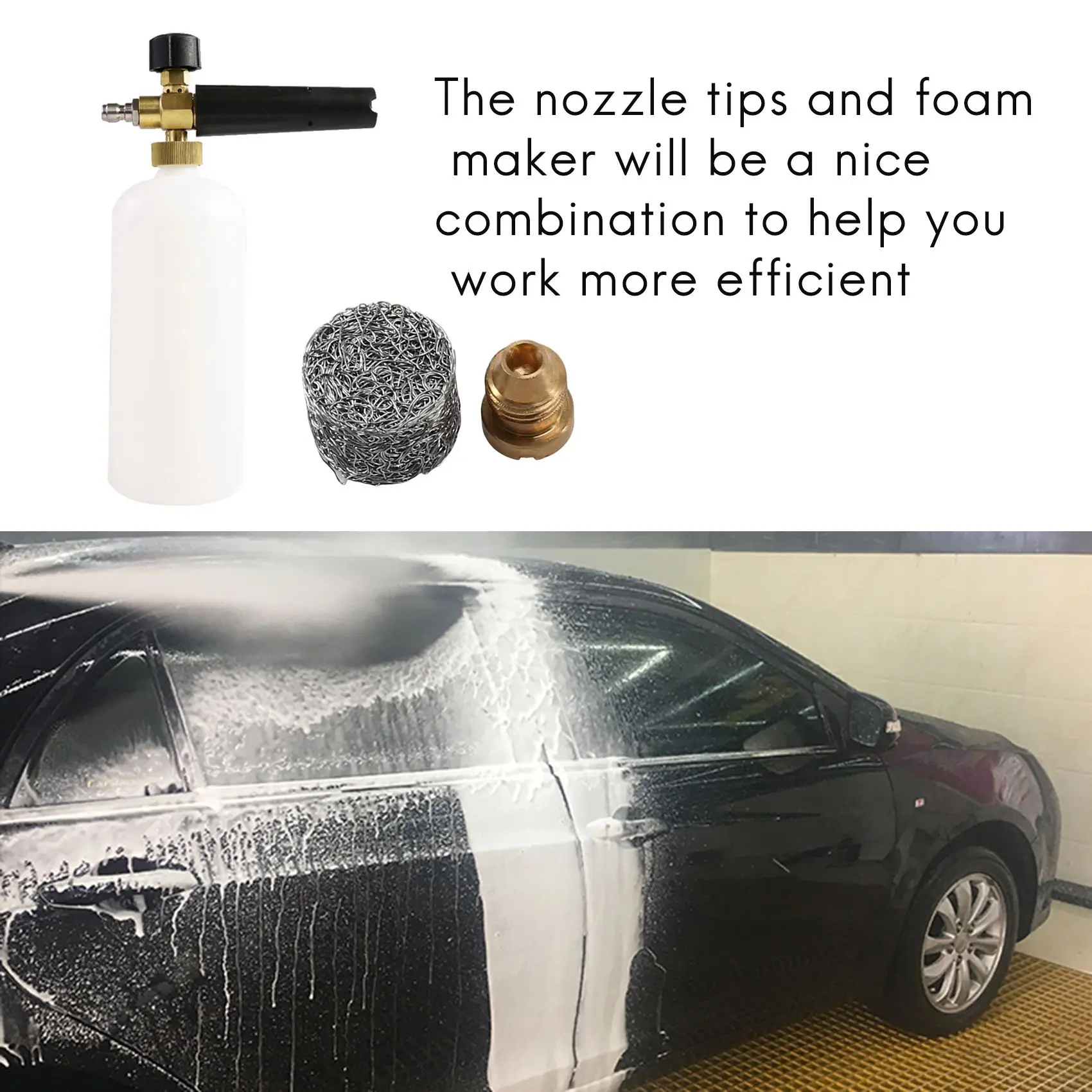 4 Pieces Foam Cannon Orifice Nozzle Tips and 10 Pieces Foam Maker, Universal 1.1 mm Thread Nozzle and Mesh Filter