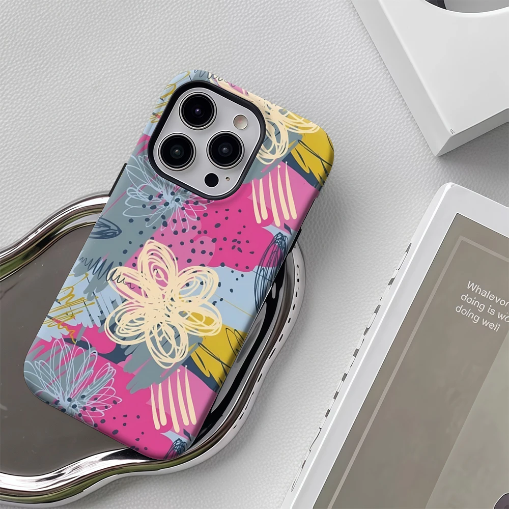 추상적인 꽃무늬 아이폰17 필수템 폰케이스 아이폰 17 16 15 14 13 12 11 프로 맥스 플러스 이중 레이어 백커버