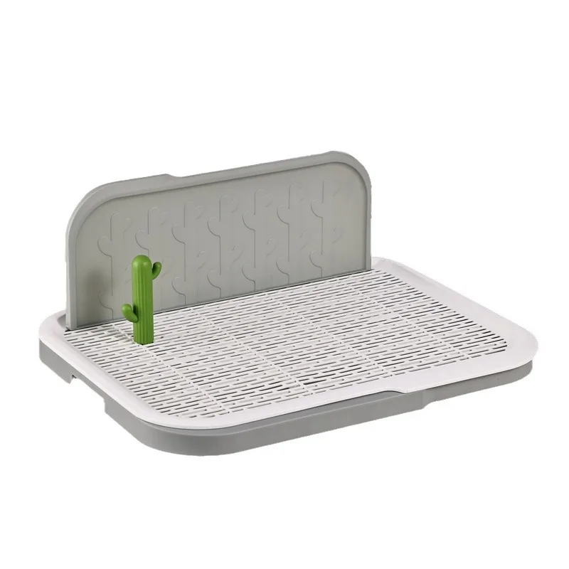Flat Dog Toilet with Baffle, Anti-splashing Pet Potty Tray, Indoor Defecation Trainer for Small Medium Large Dog Cat