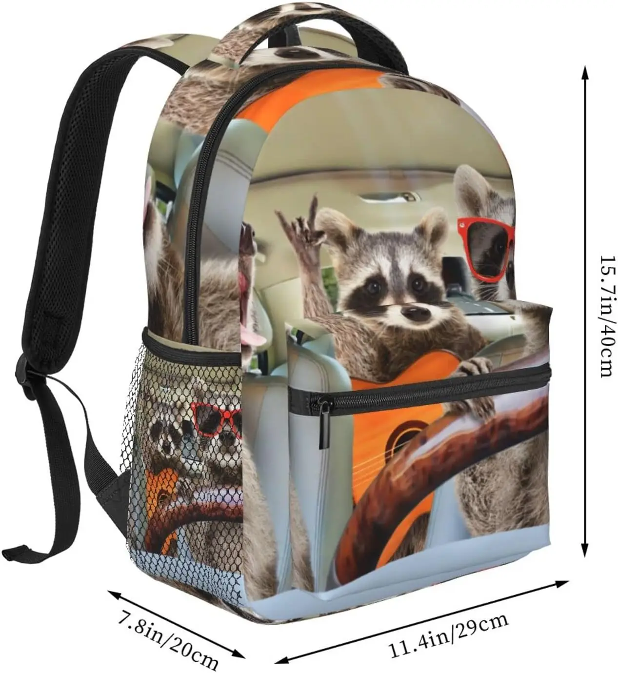 Raccoon Driving Car Funny Stylish Casual Backpack Purse Laptop Backpacks Pockets Computer Daypack For Work Business Travel