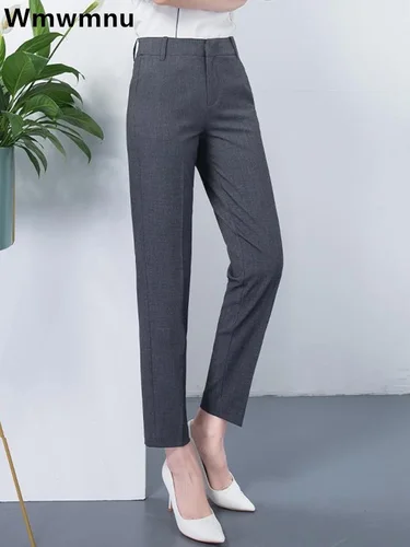 Imagen 2 del producto Pantalones de trajes de cintura alta de gran tamaño 4xl, Pantalones ajustados de algodón de alta calidad para mamá, Pantalones hasta el tobillo de 90cm, Pantalones pitillo informales para oficina