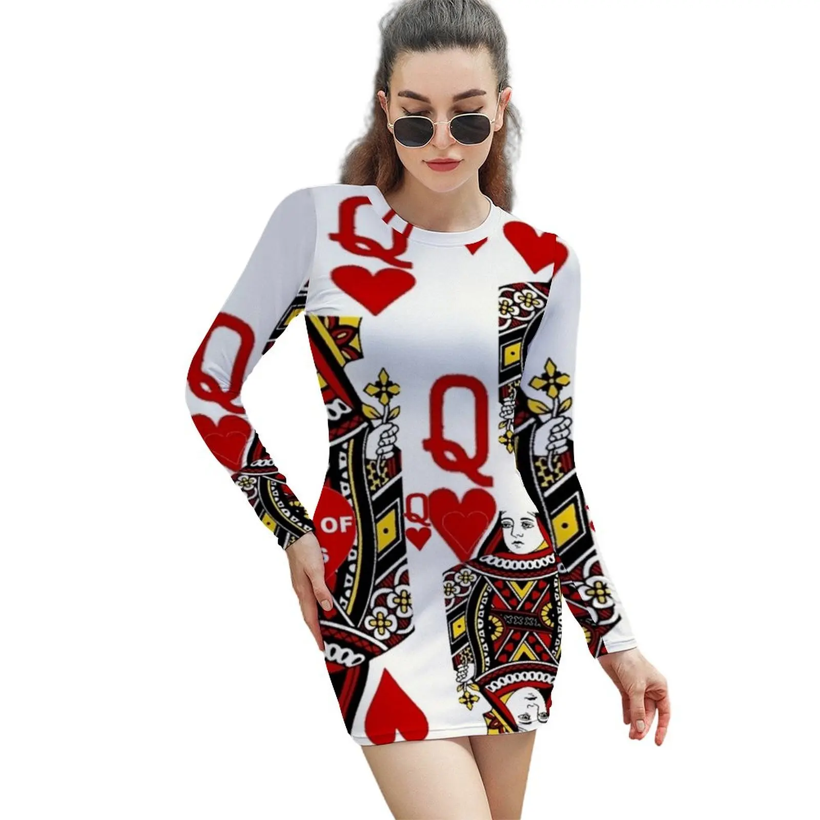 

HEARTS & RED QUEENS CASINO ART Long-Sleeved Sheath Dress party dresses women summer clothes