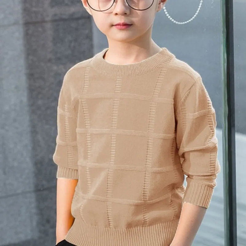 Boys' Autumn Winter New Fashion Round Neck Long Sleeve Solid Color Thread Shirt Casual Kids Children's Clothing Sweaters Tops