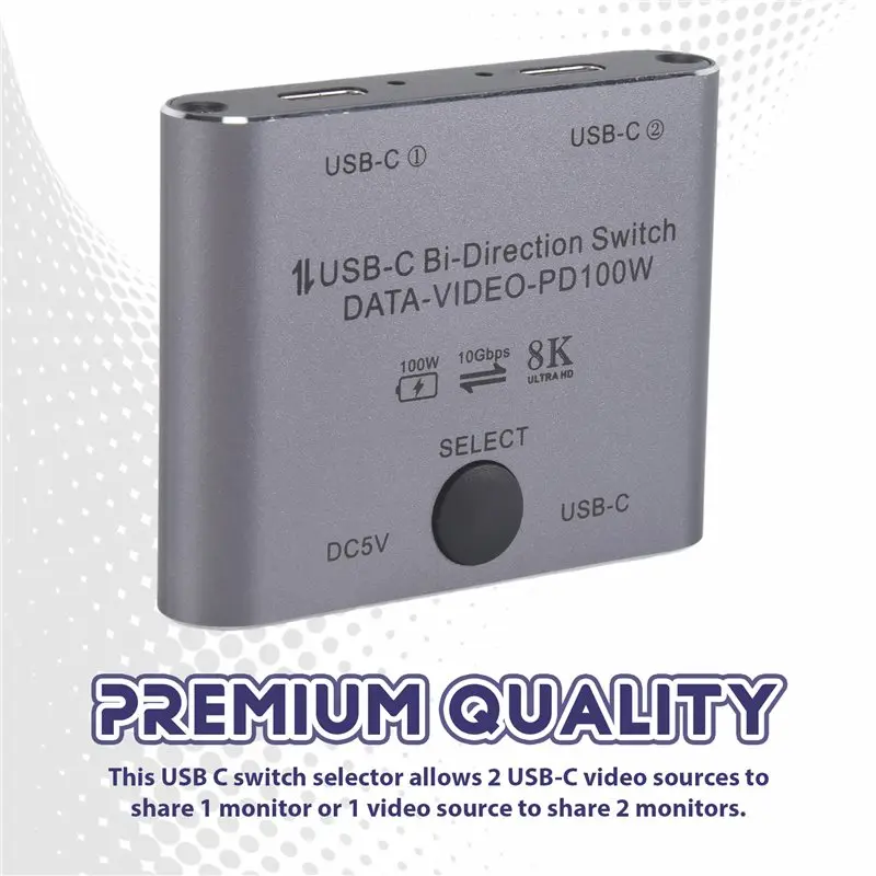 AT82-Bi Directional USB C Switch Splitter 8K USB C Switcher KVM 8K 60Hz 4K 144Hz Video For Multiple Source No USB C Line