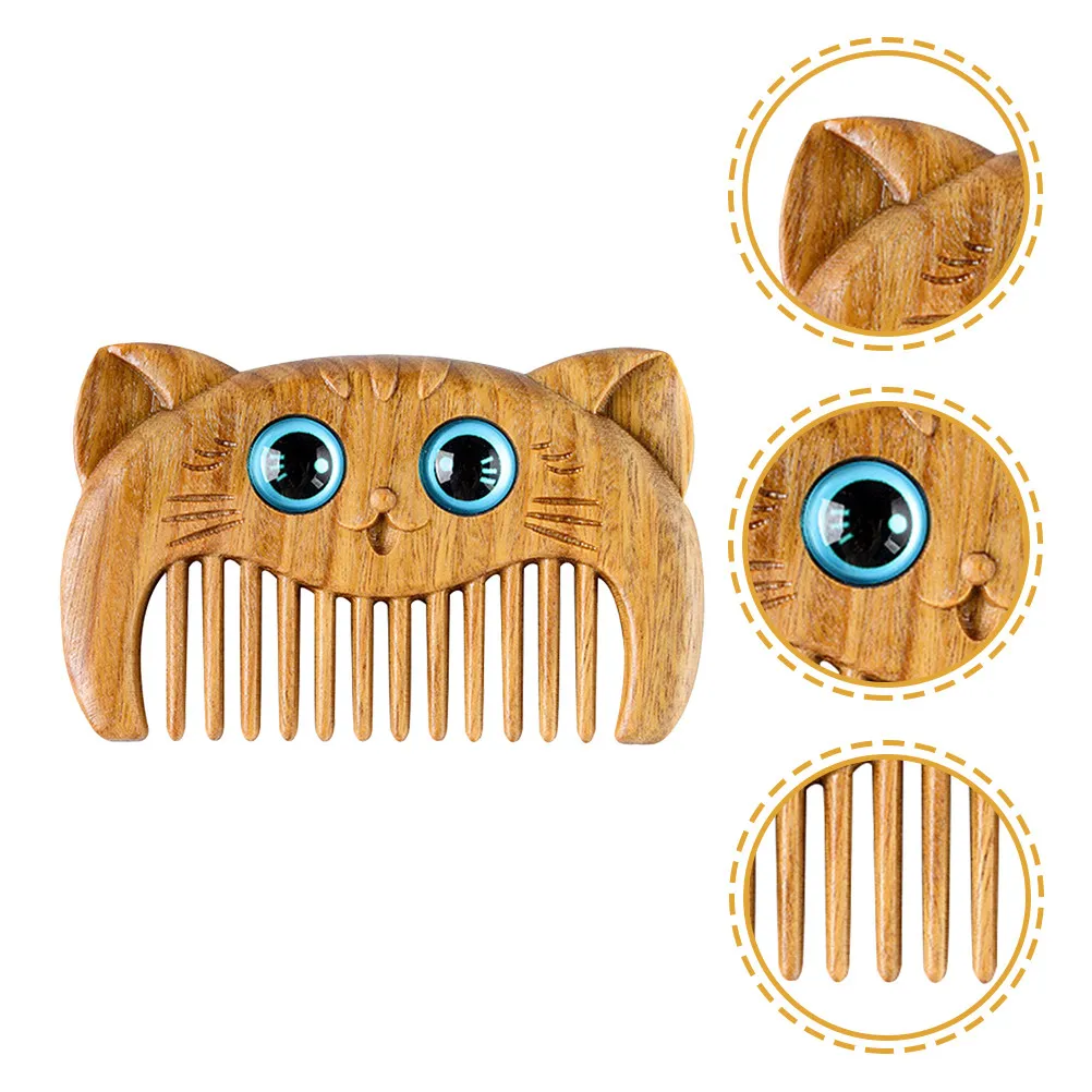 

2Pcs Green Sandalwood Wooden Hair Comb Fine Tooth Cat Shape Ergonomic Grip Non Scratch Natural Wood Comb for Curly Hair Beard