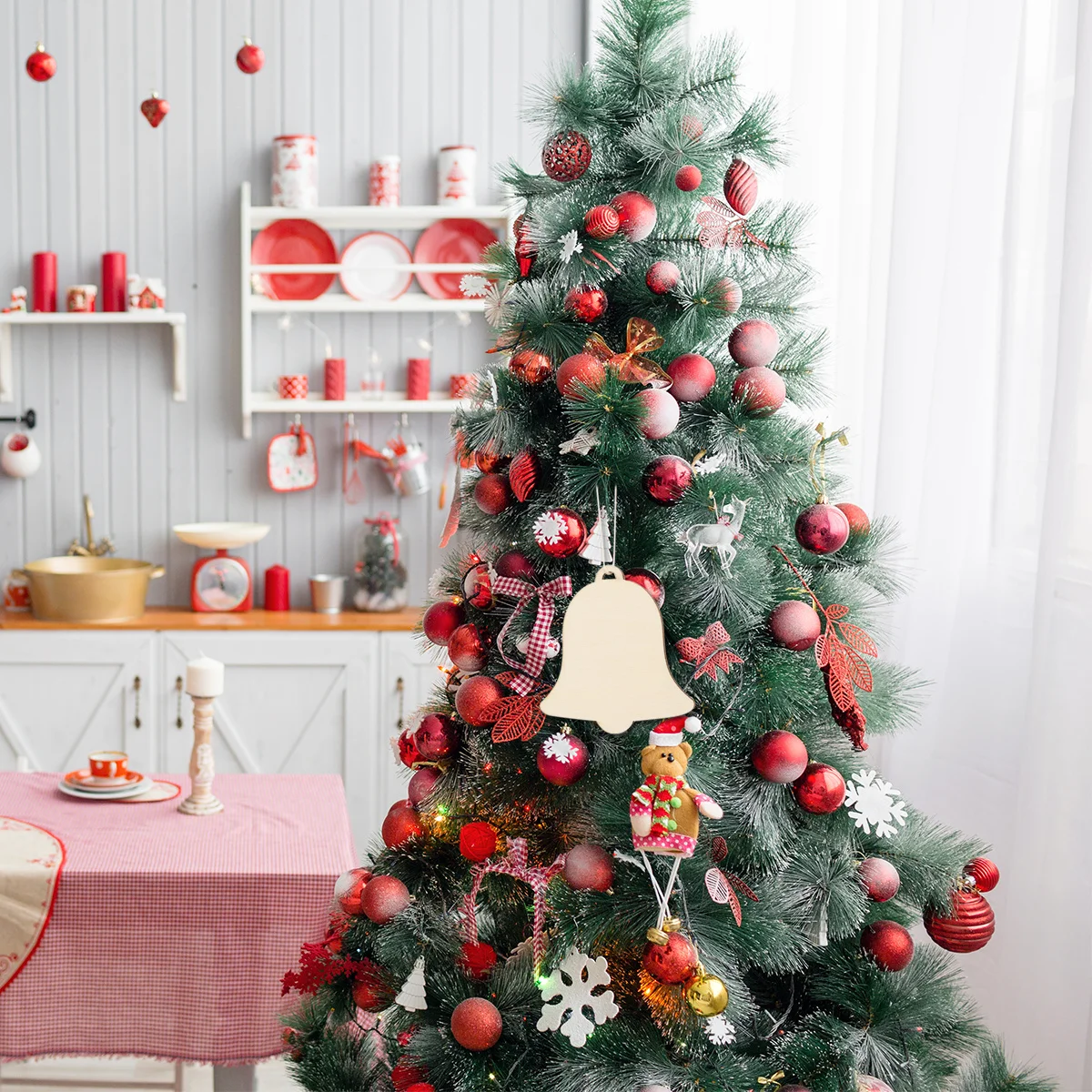 

10Pcs Christmas Wooden Hanging Pendant Bell Pattern Ornament Xmas Party Decoration Christmas Tree Hanging Ornament Gift