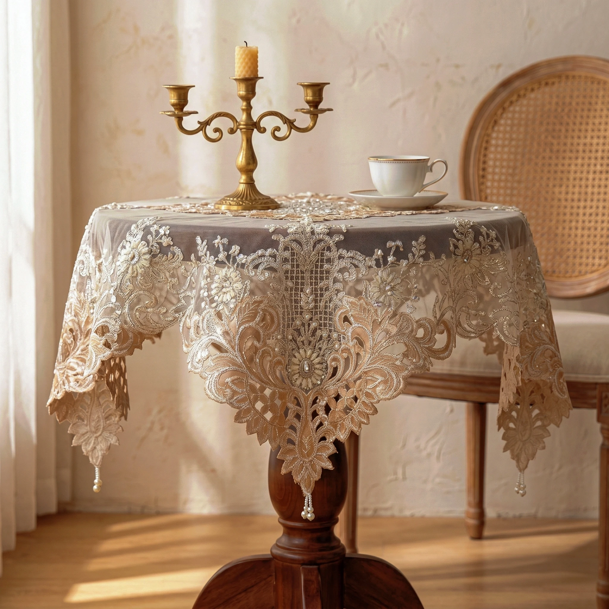Square Tablecloth 85x85cm Vintage Table Mat Elegant Flower Rose Gold Table Covers Wedding Placemats Table Decorations