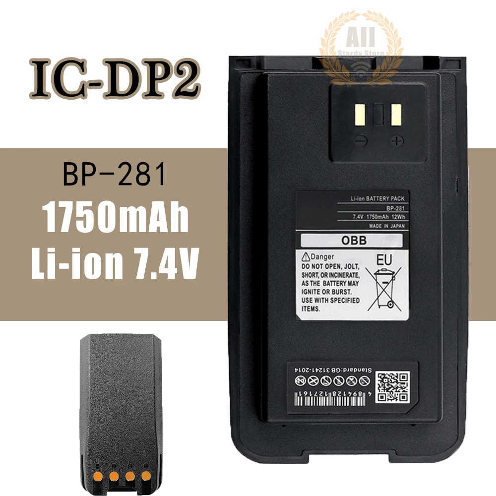 Walkie Talkie baterai BP-281 Lithium, baterai IC-DP2 1750mAh untuk aksesori Radio CB dua arah