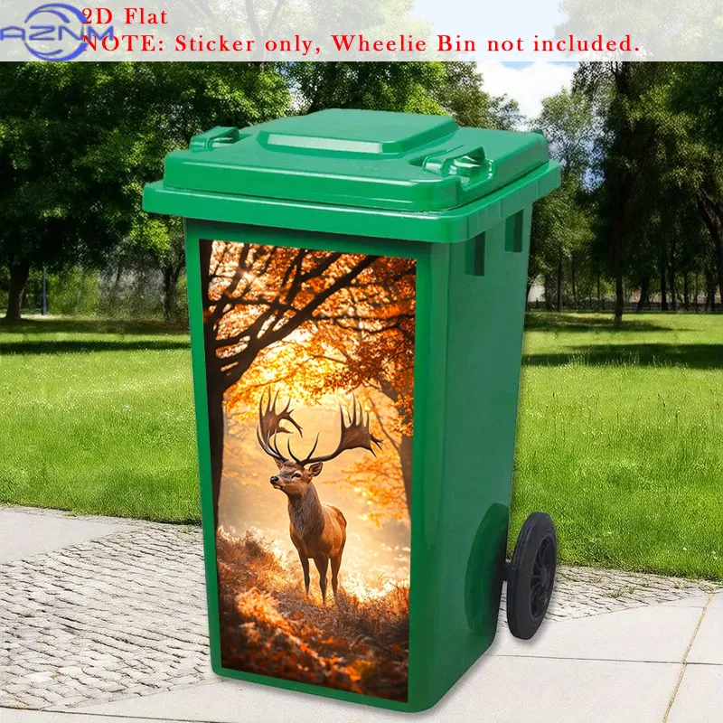 One-Piece 2D Flat Sticker Featuring Golden Autumn Leaves for Trash Cans, Majestic Deer Self-Adhesive Removable Decals, Forest