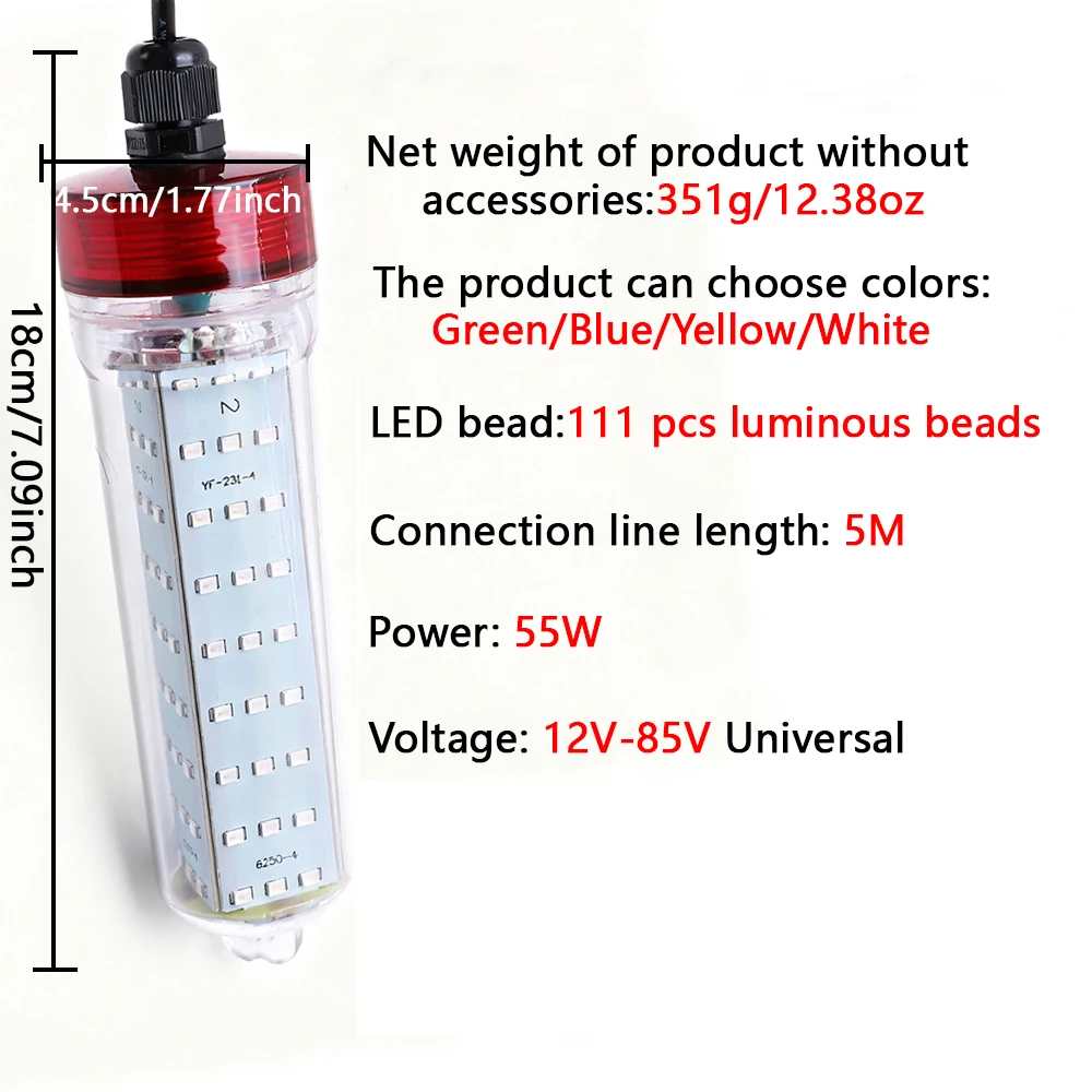 1 x 55W Tragbares LED-Unterwasser-Angellicht, 12V-85V, Unterwasser-Fischlocklicht, Angelzubehör – Detail 1
