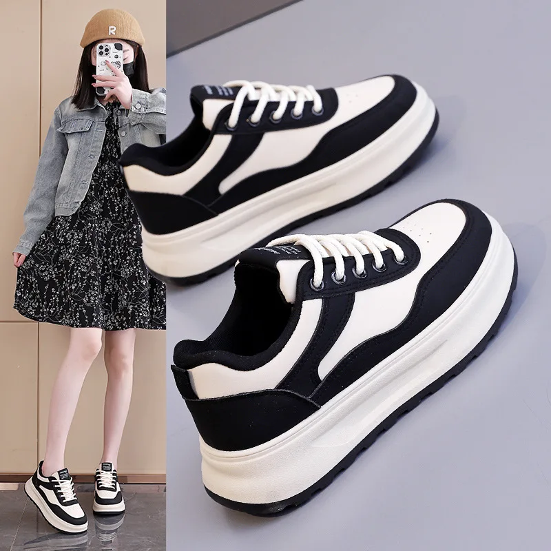 

Women Vulcanized Shoes New Korean Version Ins Student Thick Sole Height Increasing Sports Board Shoes Casual Street Photo