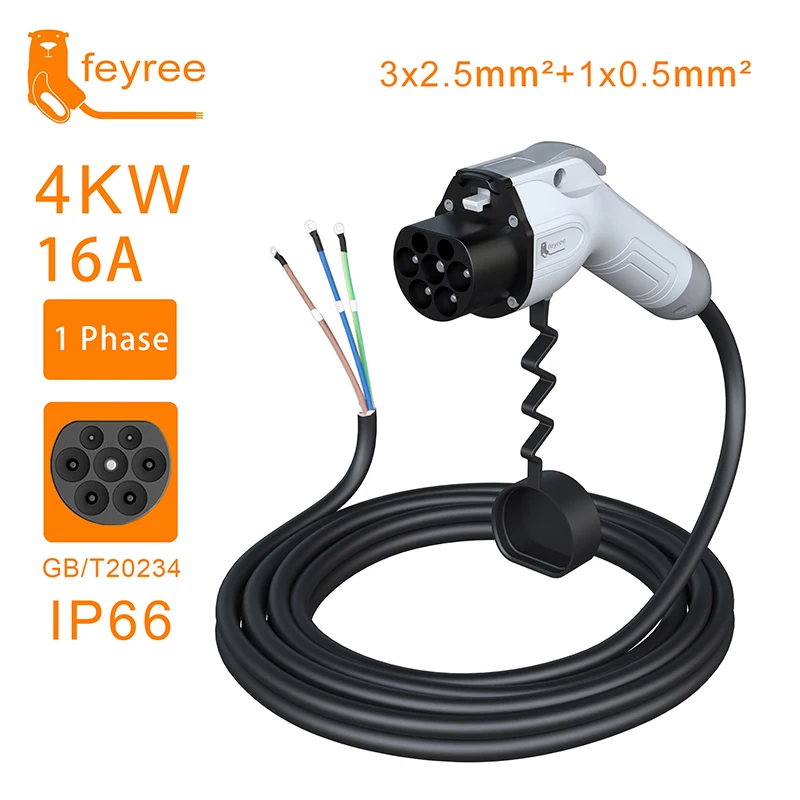 

feyree GB/T Plug EV Charger Cable 5m Cord 32A 7KW 16A 3.5KW 1Phase 11KW 22KW 3 Phase for Car Charger Station Electric Vehicle