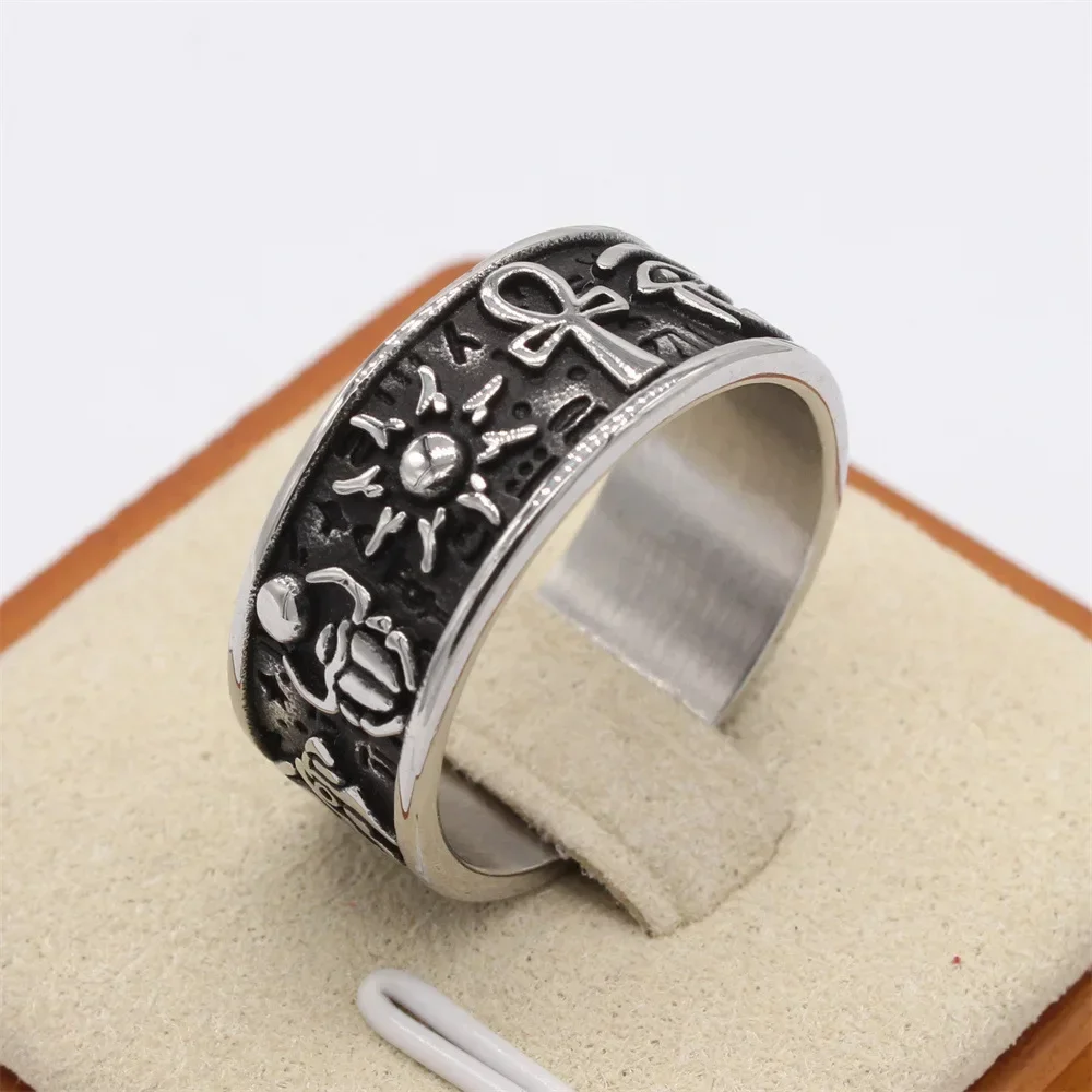 

Personalized Retro Horus Eye Anubis Cross Titanium Steel Stainless Steel Men's Rings Size 7-12