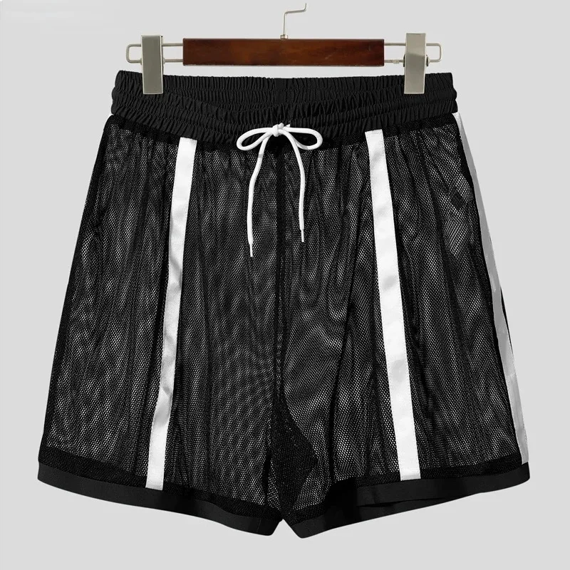 Men’s Workout Shorts Summer Drawstring Elastic Waist See-Through Running Shorts Sportswear