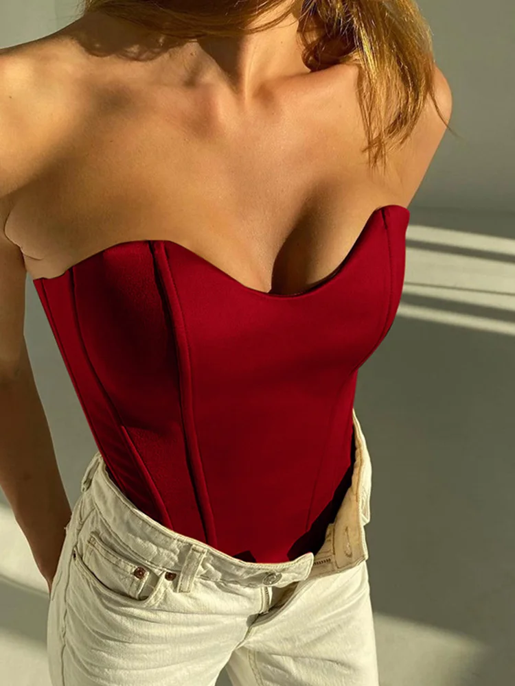 Sexy Women Tube Tops Solid Sleeveless Slim Skinny Corset Cropped Top 2024 Summer Casual Elegant Female Strapless Vest