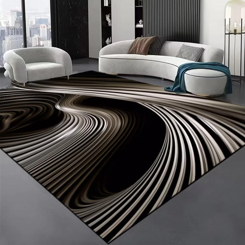Nordic Simple Abstract Living Room Area Rug Optical Illusion Rug Non-Slip Durable Washable Rug for Bedroom, Laundry Room