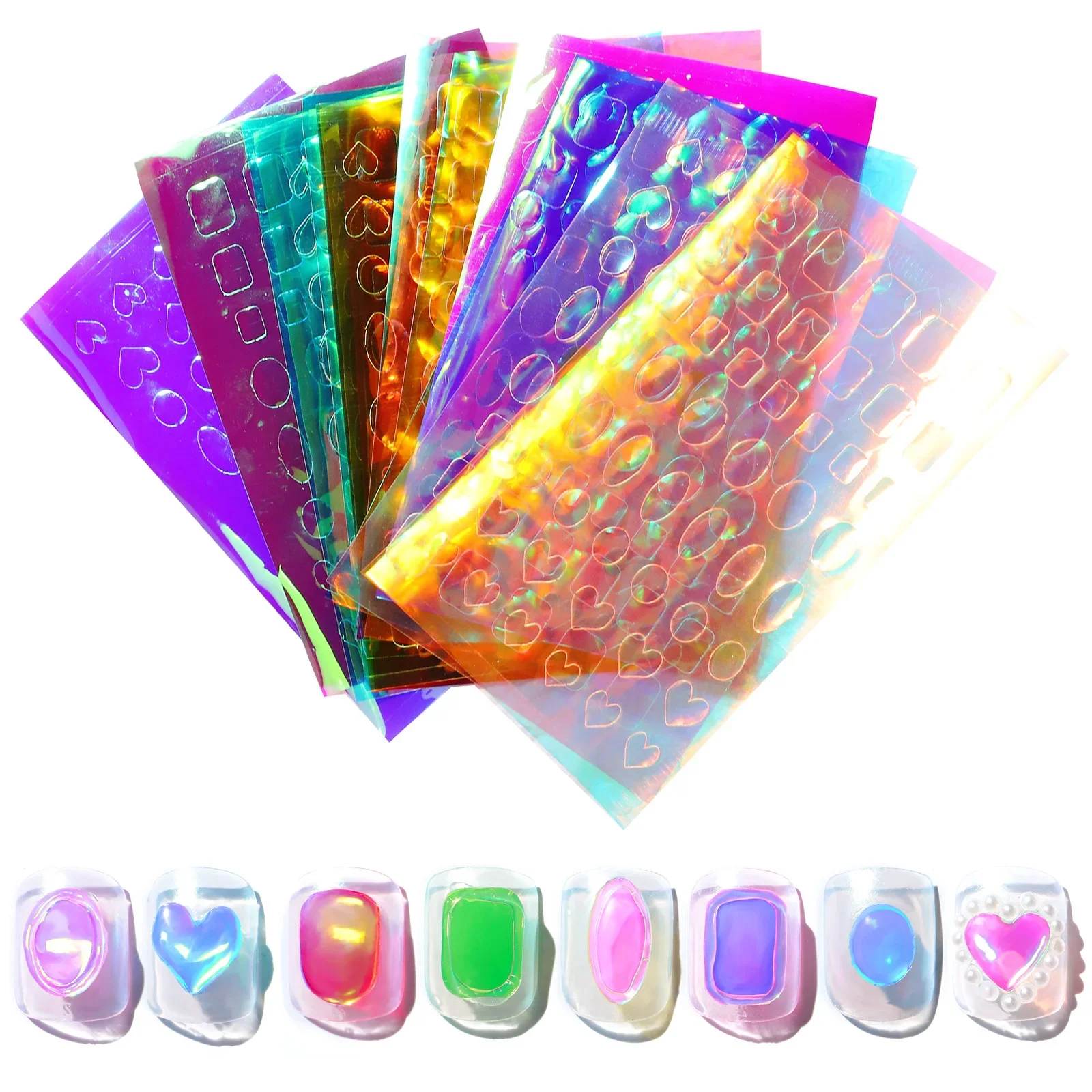 

11Pcs Ice Cube Nail Art Stickers Set Trendy Aurora Holographic Self-Adhesive Decals Manicure Glass Paper Decoration