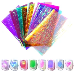11Pcs Ice Cube Nail Art Stickers Set Trendy Aurora Holographic Self-Adhesive Decals Manicure Glass Paper Decoration