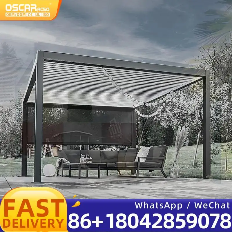 

Modern Glass Canopy Aluminium Pergola Gazebo Waterproof Metal Roof Garden Outdoor 3x3 3x4 6x3 pergola