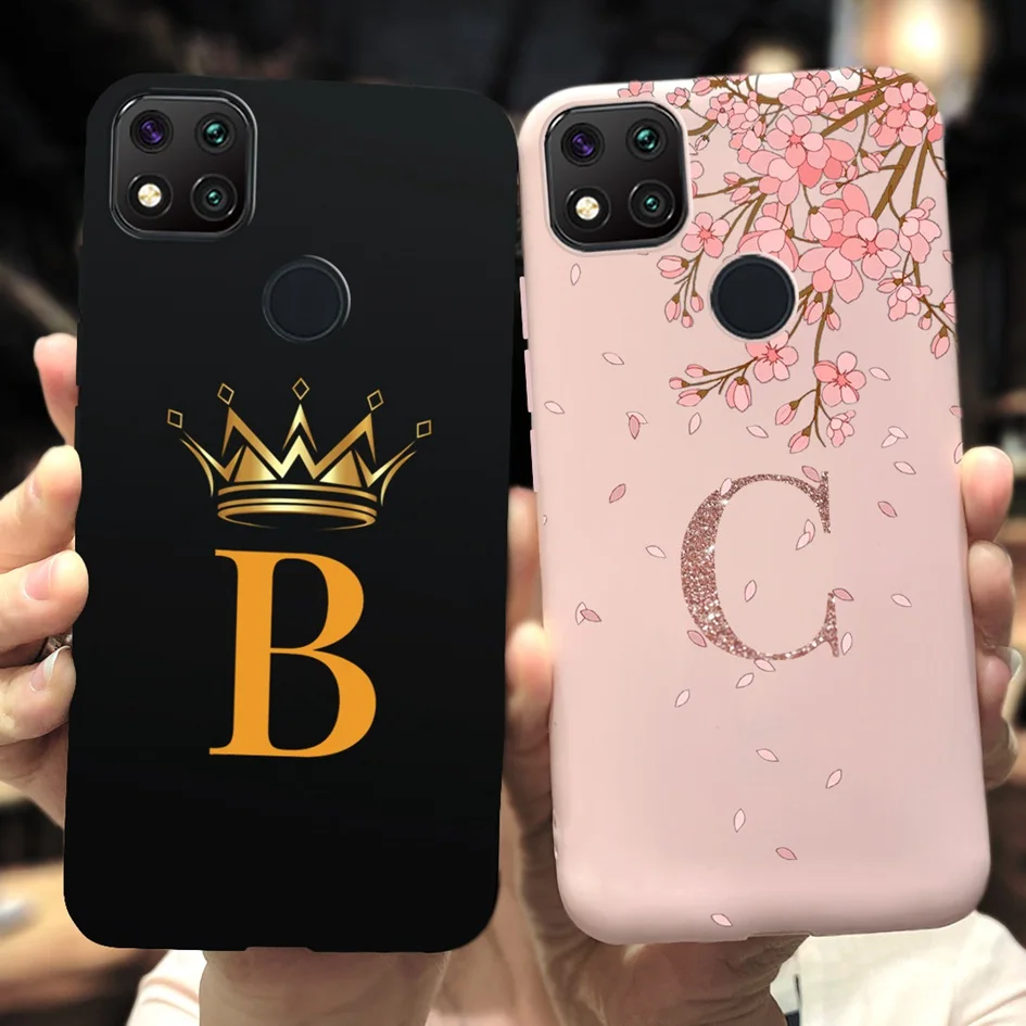 For Xiaomi Redmi 9C NFC Case Redmi 9 Activ Cover Lovely Crown Letters Shockproof Bumper For Xiaomi Redmi 9C Coque PocoC31 Fundas