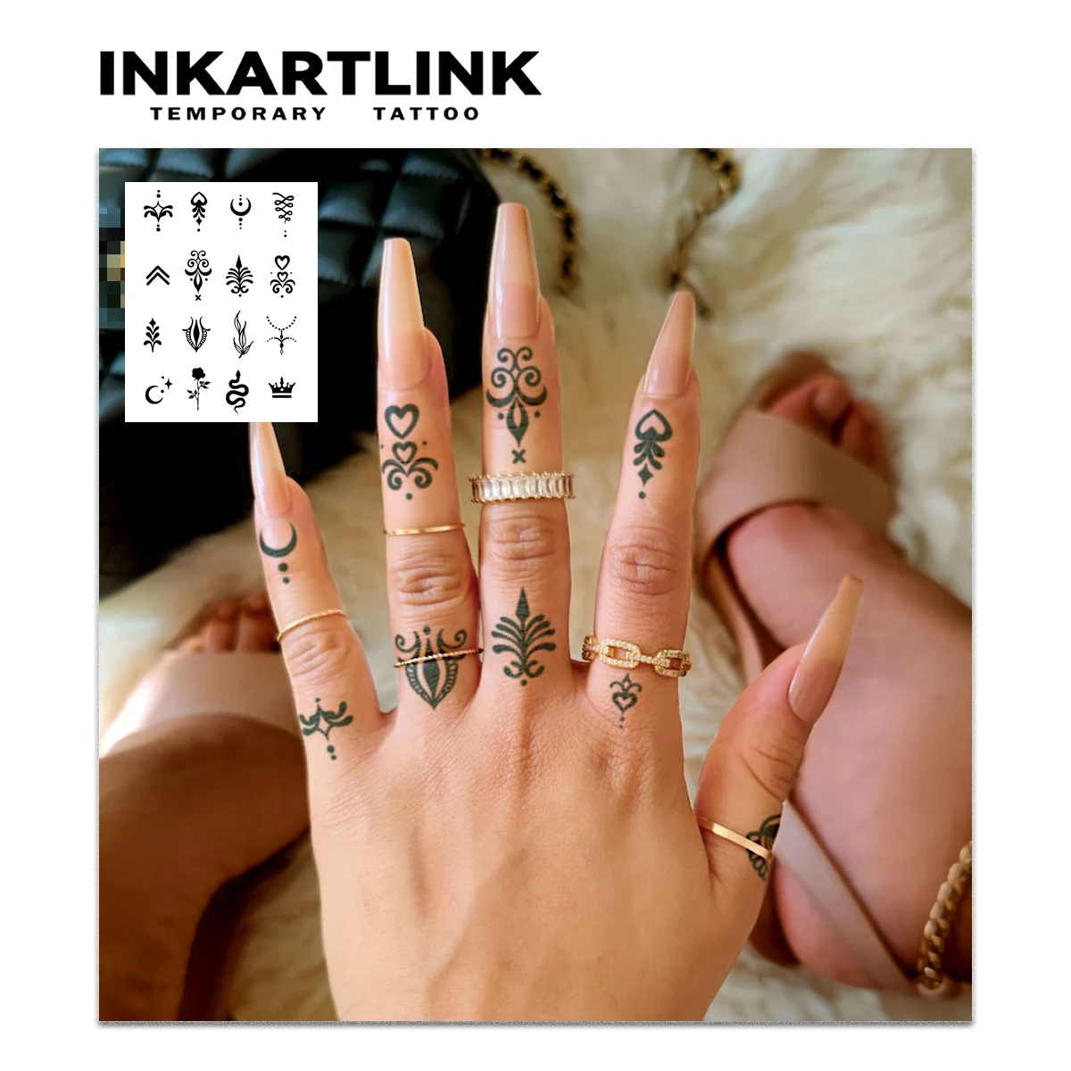 Henna Finger Tattoo (6) temporary tattoo sticker, waterproof magic tattoo, lasts to 15 days fake tattoo, semi permanent tattoo
