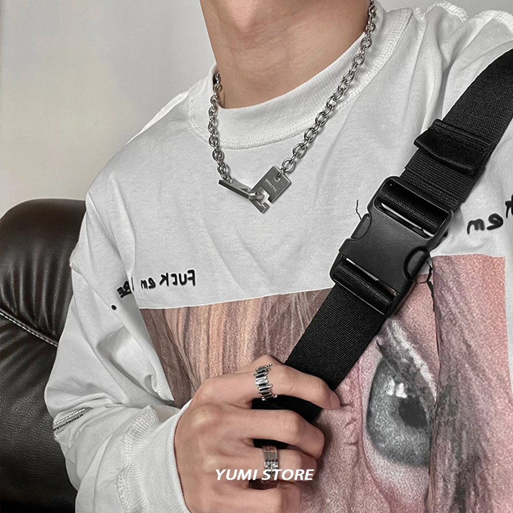 Hip Hop Lock Necklace For Men Women Titanium Steel Square Clavicle Chain Fashion Kpop Unisex Jewelry Punk Street Accessories