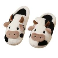 Winter Home Slippers for Couples Warm Plush Neutral Cartoon Cow Indoor Anti Slip Comfortable Cotton Slippers for Men and Women 3