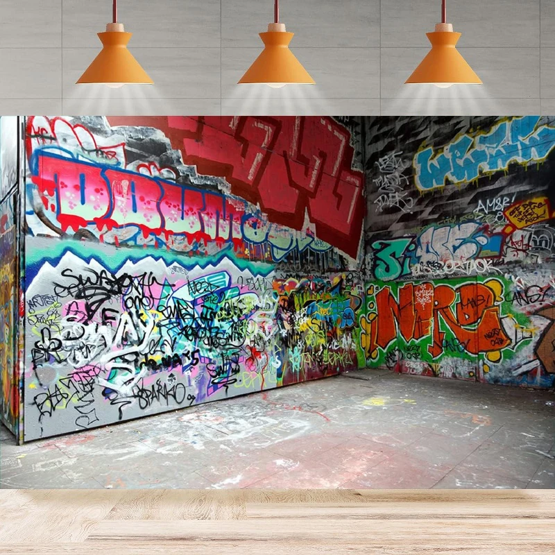 Urban Street Graffiti Photography Backdrop Abstract Art Wall Painting Colorful Graffiti Background Party Backdrop Wall Banner