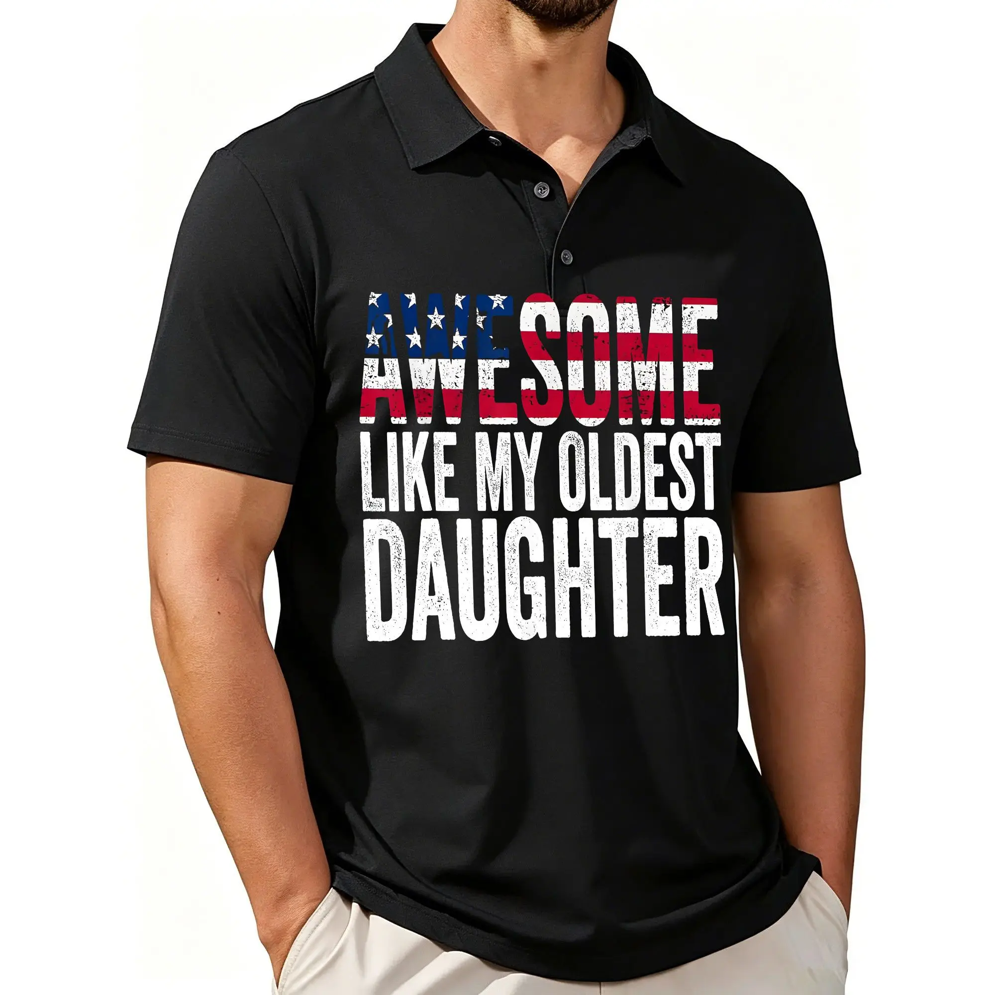 Men's Printed Short-Sleeve Polo Shirt, Excellent for Parents and Siblings, Stylish and Casual Design, Breathable Fabric, Suitable for All Seasons.